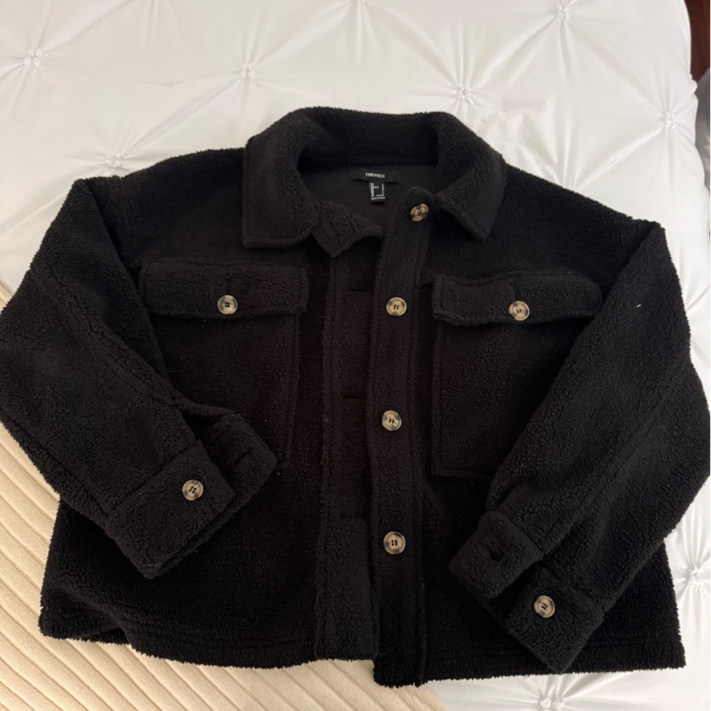Forever 21 Black Sherpa Collar Jacket